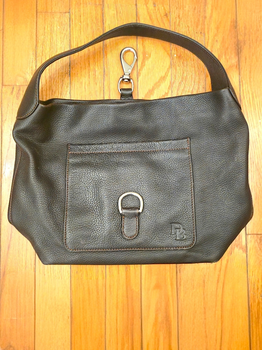 Dooney & Bourke Black Pebbled Leather Hobo with Front Patch Pocket